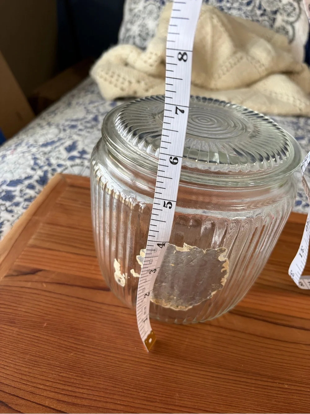 Vintage Clear Glass Ribbed Storage Jar with Lid - Clear EUC new chips cracks